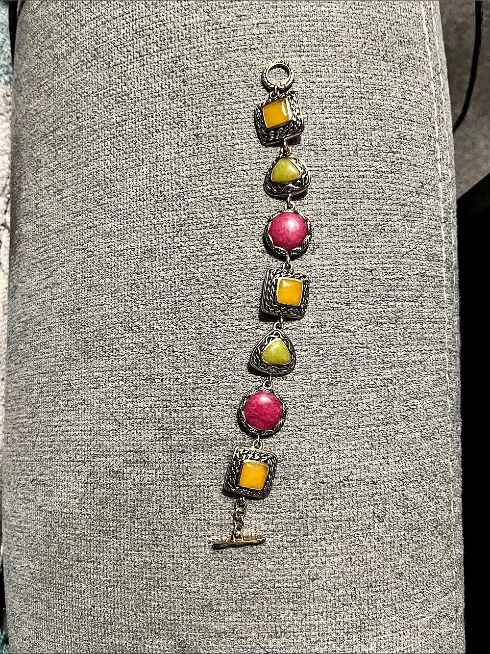 Barse Gold-Tone Pink & Green Stone Link Bracelet
